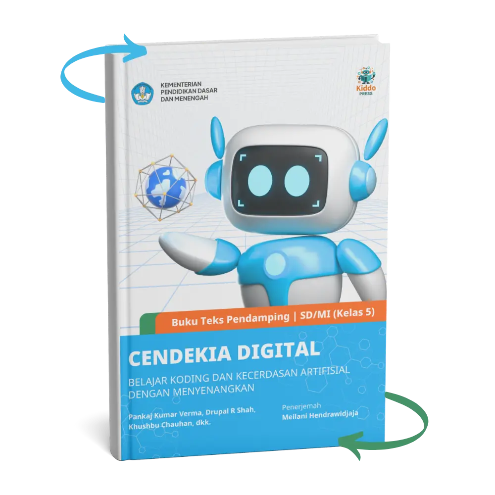 Mockup_BIRU _ BUKU 1 _ Buku Teks Pendamping _ CENDEKIA DIGITAL _ Belajar Koding dan Kecerdasan Artifisial dengan Menyenangkan _ Kelas 5 SD_MI