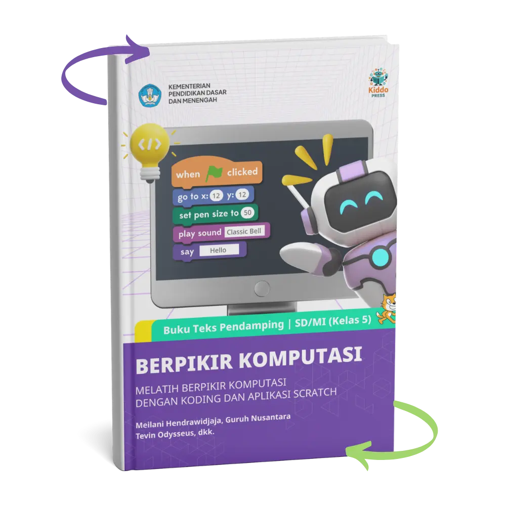 Mockup_UNGU _ BUKU 4 _ Buku Teks Pendamping _ BERPIKIR KOMPUTASI _ Melatih Berpikir Komputasi dengan Aplikasi Scratch _ Kelas 5 SD_MI